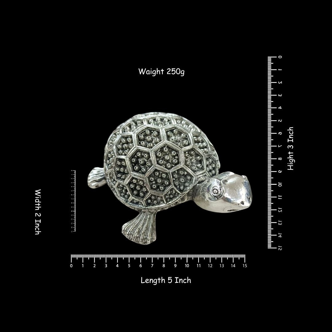 Silver Plated Turtle Showpiece | 5 Inch Decorative Tortoise Figurine | Lucky Turtle Vastu Décor | Tabletop Ornament | Housewarming Gift