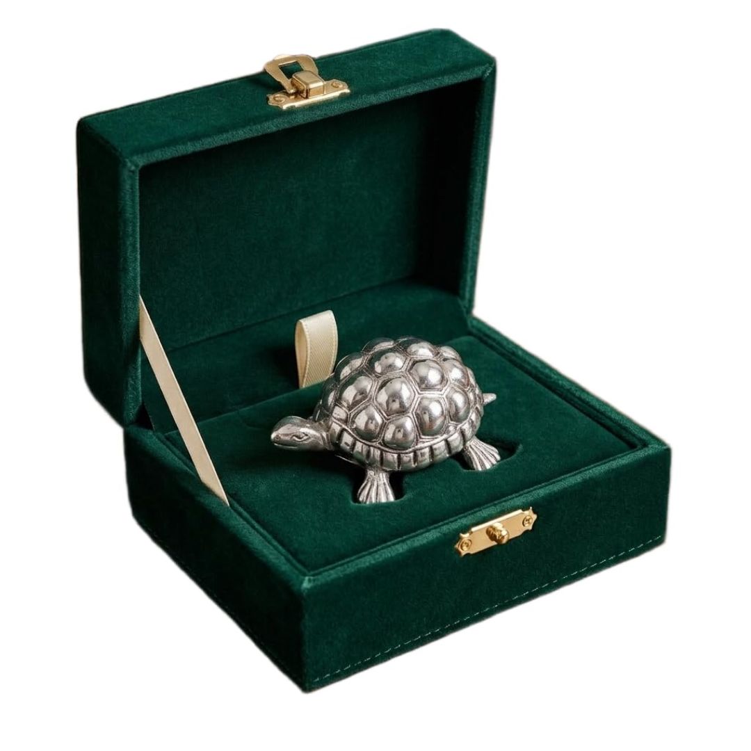Silver Plated Turtle Showpiece | 4 Inch Decorative Tortoise Figurine | Lucky Turtle Vastu Décor