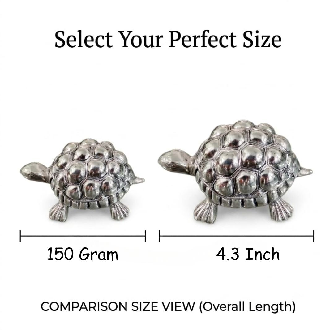 Silver Plated Turtle Showpiece | 4 Inch Decorative Tortoise Figurine | Lucky Turtle Vastu Décor