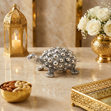 Silver Plated Turtle Showpiece | 4 Inch Decorative Tortoise Figurine | Lucky Turtle Vastu Décor