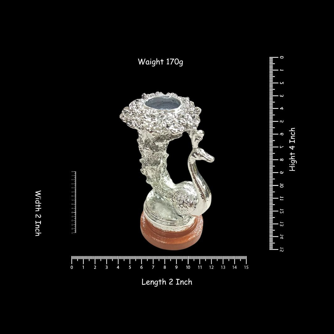 999 Silver Platted Elephant Peacock Candle Stand, 4 Inch Decorative Peacock Holder,