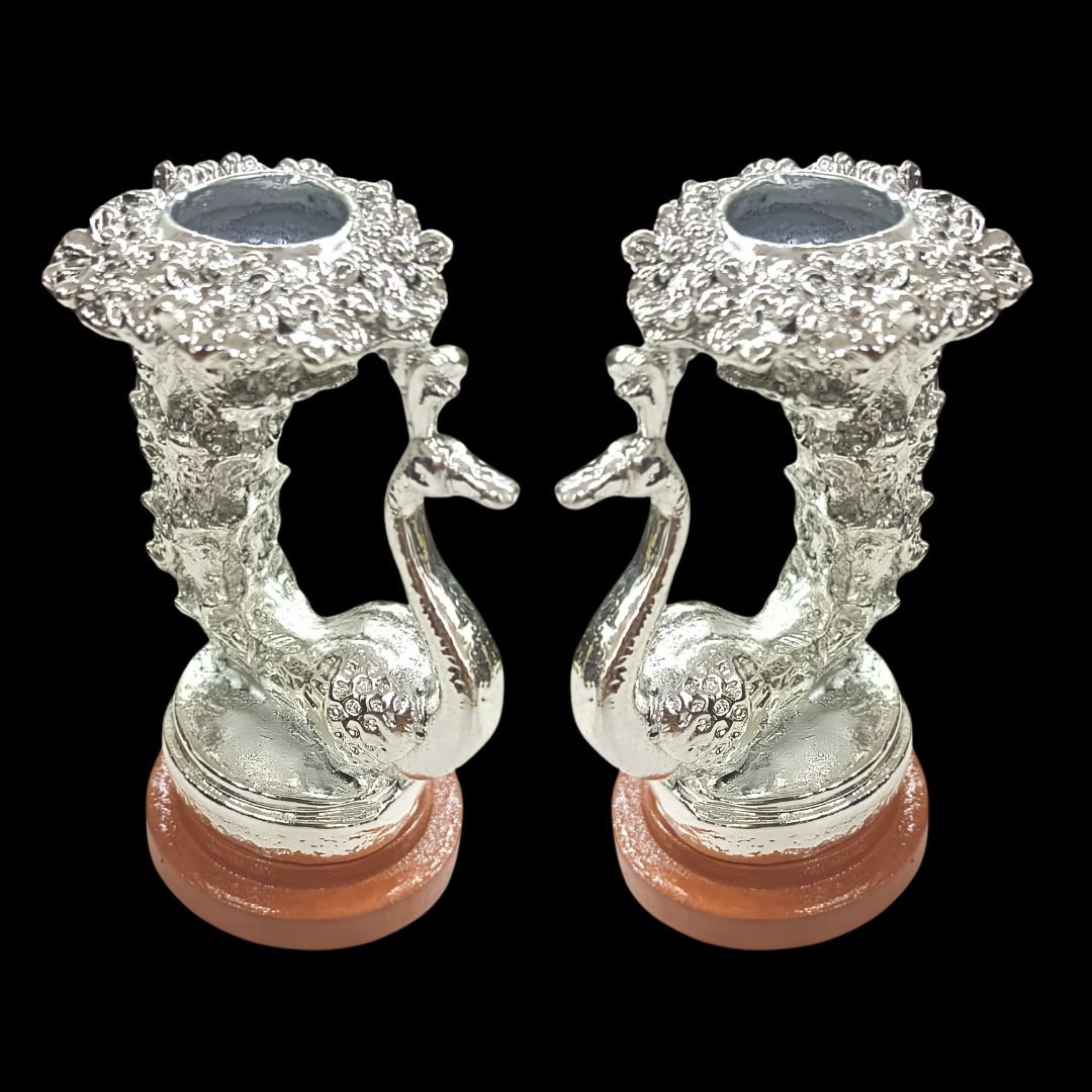 Silver Finish Peacock Candle Stand, 4 Inch Decorative Peacock Holder, Traditional Indian Home Decor, Pooja Room Decor, Luxury Gift