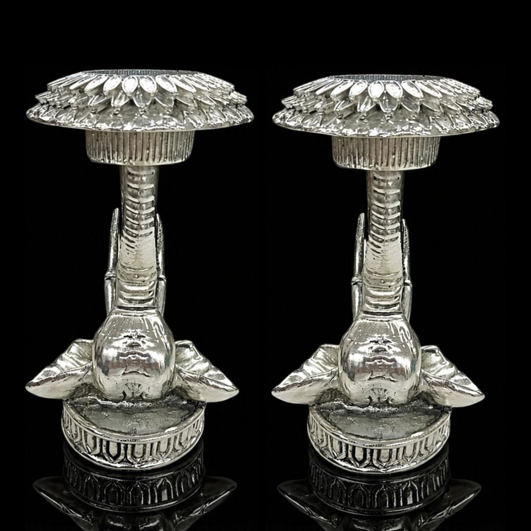 999 Silver Platted Elephant Candle Stand Pair Set, 6 Inch Decorative Elephant Holders, Traditional Indian Home Decor, Pooja Room Decor, Luxury Gift Set