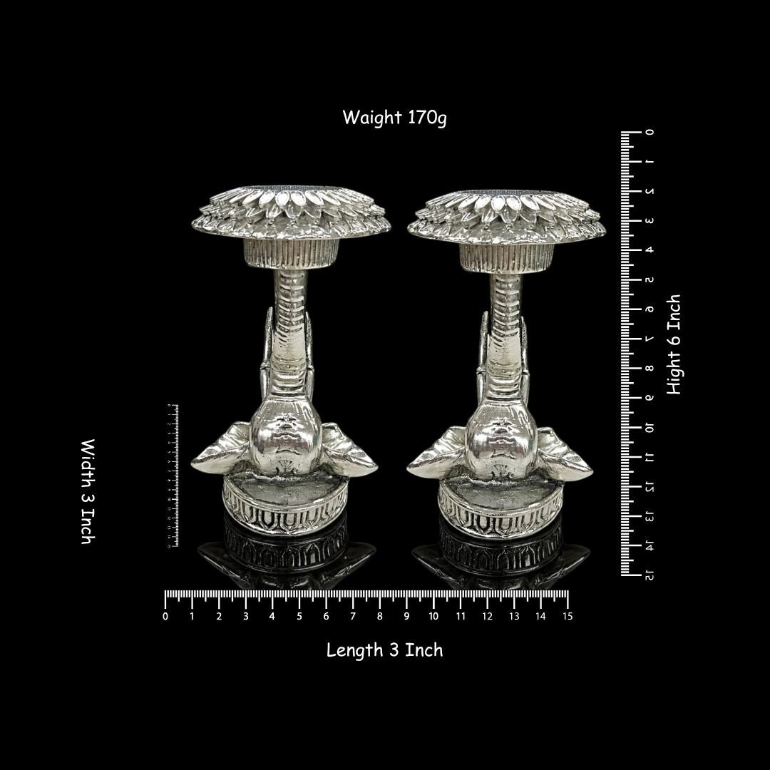 999 Silver Platted Elephant Candle Stand Pair Set, 6 Inch Decorative Elephant Holders, Traditional Indian Home Decor, Pooja Room Decor, Luxury Gift Set