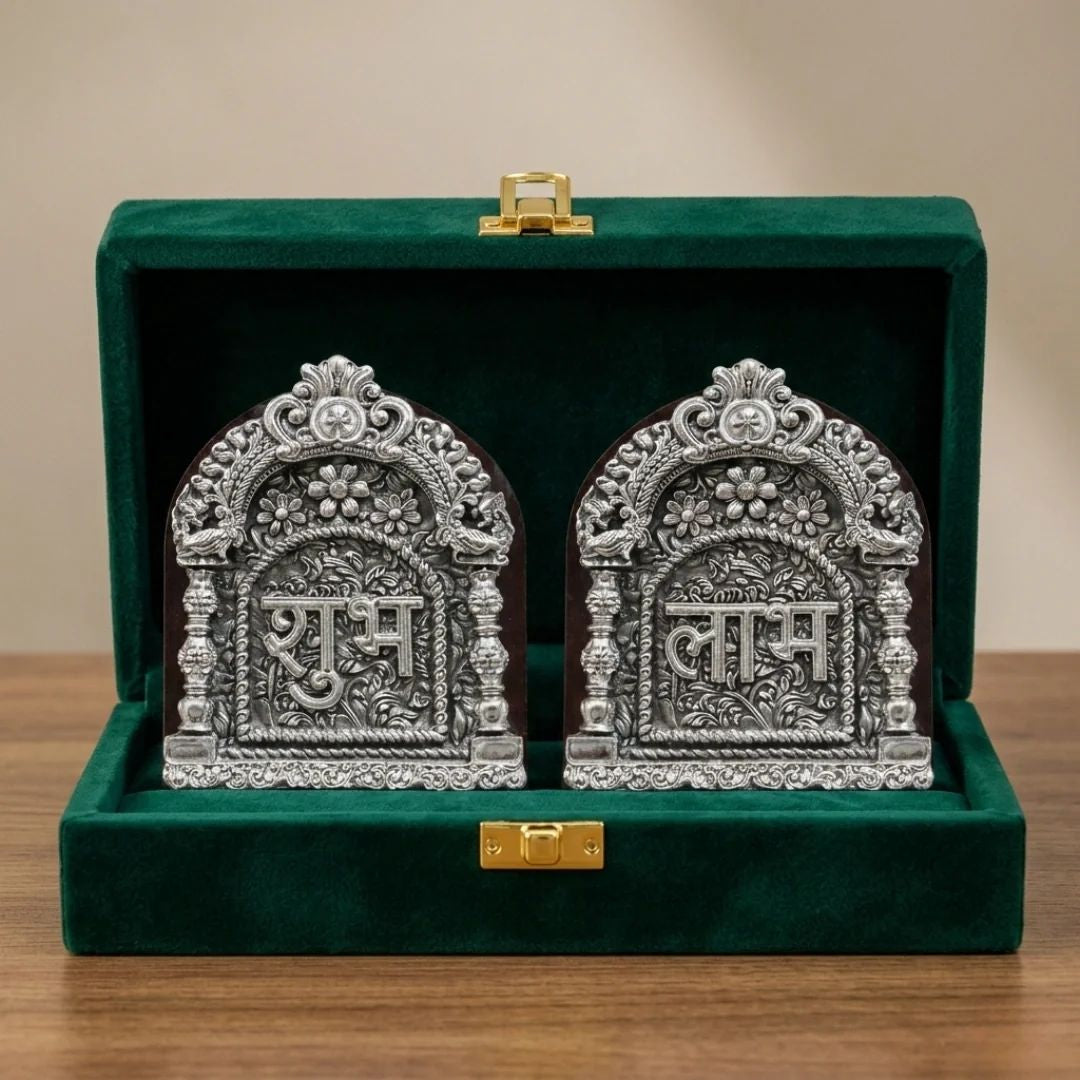 999 Silver Platted Om & Swastik Subh Labh For Vastu