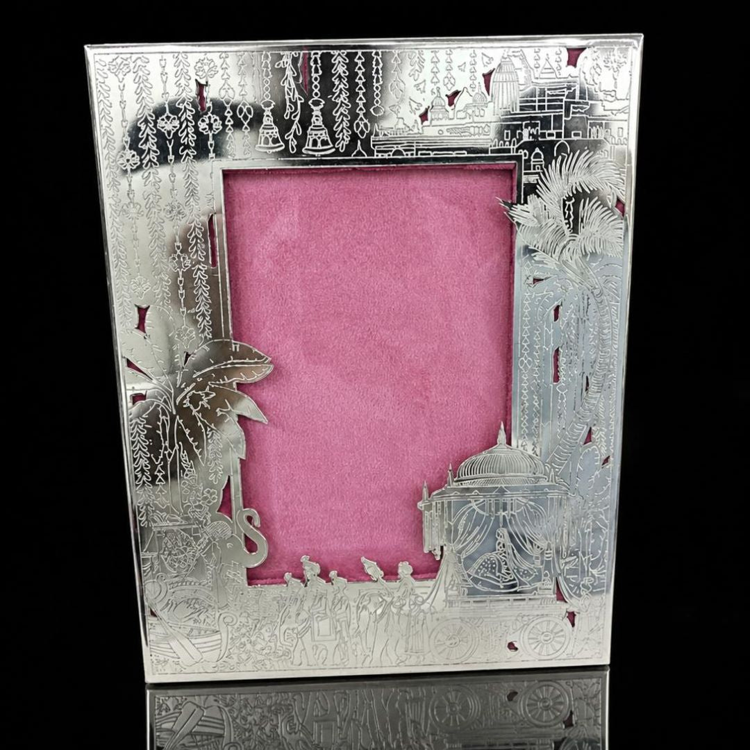 Silver Plated Decorative Photo Frame | Pink Velvet Insert | 7 × 9 Inch Luxury Photo Frame | 540 g