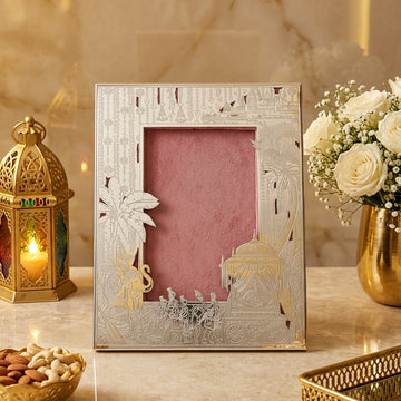 Silver Plated Decorative Photo Frame | Pink Velvet Insert | 7 × 9 Inch Luxury Photo Frame | 540 g