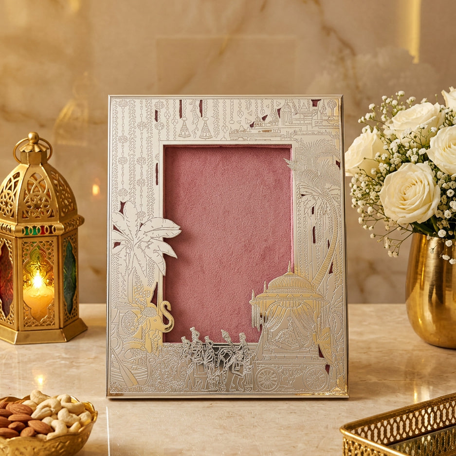Silver Plated Decorative Photo Frame | Pink Velvet Insert | 7 × 9 Inch Luxury Photo Frame | 540 g