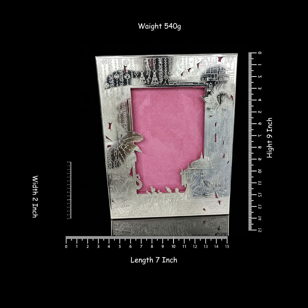 Silver Plated Decorative Photo Frame | Pink Velvet Insert | 7 × 9 Inch Luxury Photo Frame | 540 g