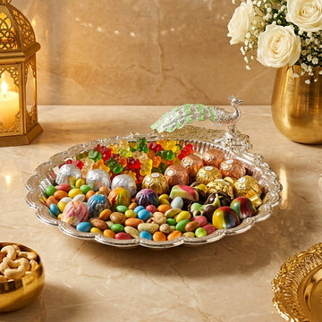 Silver Plated Peacock Sea Shell Seep Serving Tray | Elegant Table Centerpiece | Premium Home Décor & Festive Gifting
