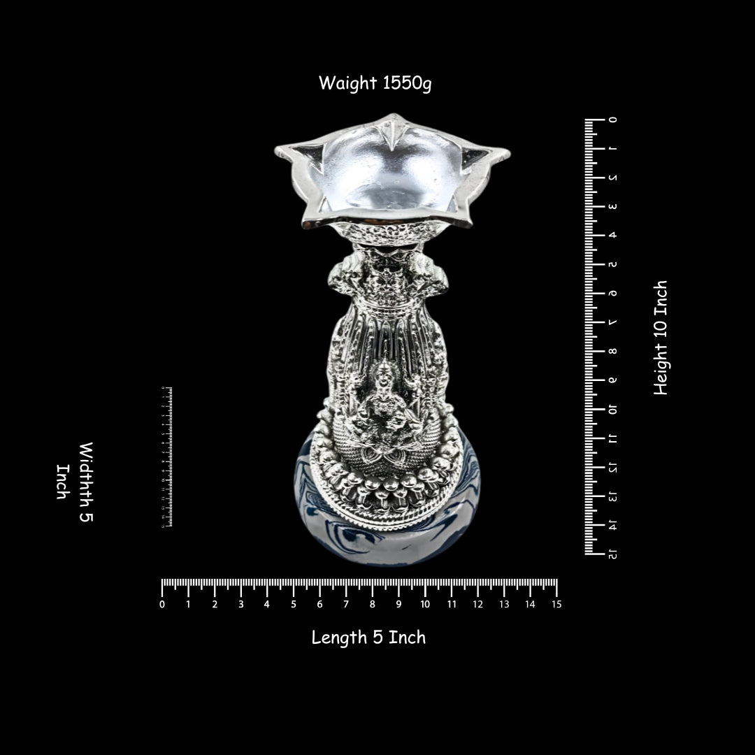 999 Silver Plated Lakshmi Diya Stand | Premium Laxmi Deepak Holder | Traditional Pooja Decor | Luxury Diwali Gift
