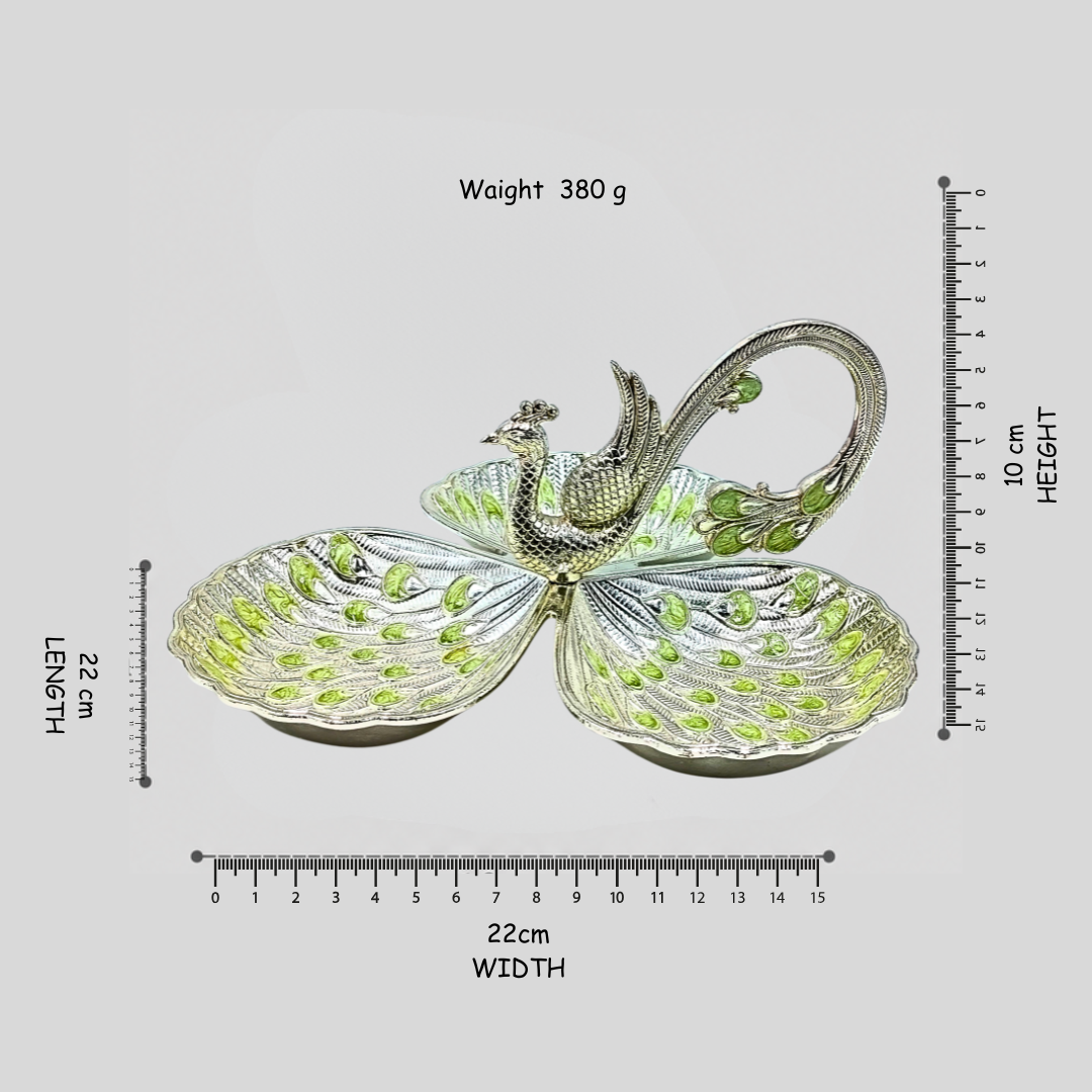 Peacock Serving Bowl Set | 3 Section Dry Fruit Tray | Decorative Candy Dish | Luxury Peacock Centerpiece | Wedding Gift | Home Decor Bowl