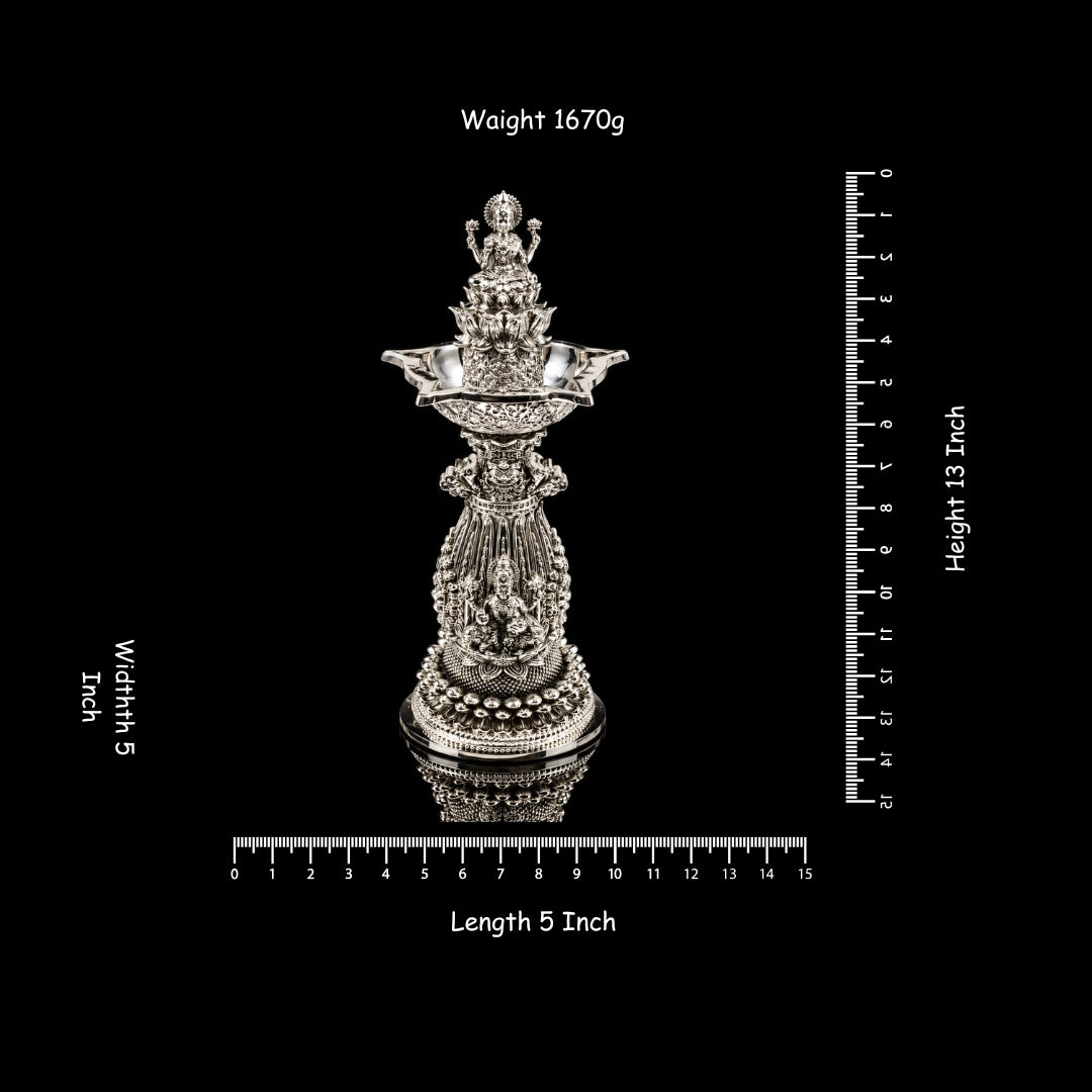 999 Silver Plated Lakshmi Diya Stand Set Of 2 | Premium Laxmi Deepak Holder | Luxury Pooja Decor | Traditional Indian Gift