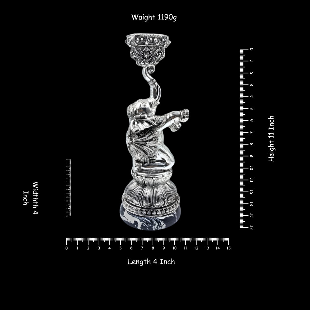 Silver-Plated Elephant Candle Stand Set Of 2 | Decorative Gajraj Candle Holder | Luxury Home Decor & Tablepiece (11" x 4")