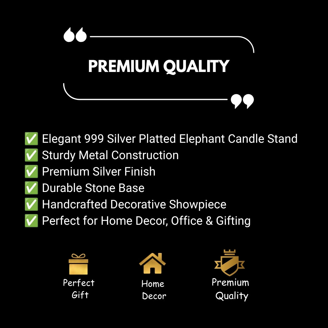 Silver-Plated Elephant Candle Stand Set Of 2 | Decorative Gajraj Candle Holder | Luxury Home Decor & Tablepiece (11" x 4")