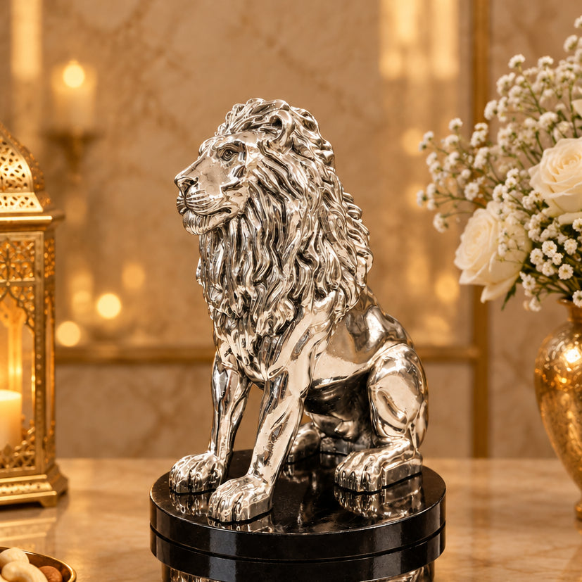 999 Silver Lion Decorative Showpiece – Royal & Elegant Home Décor