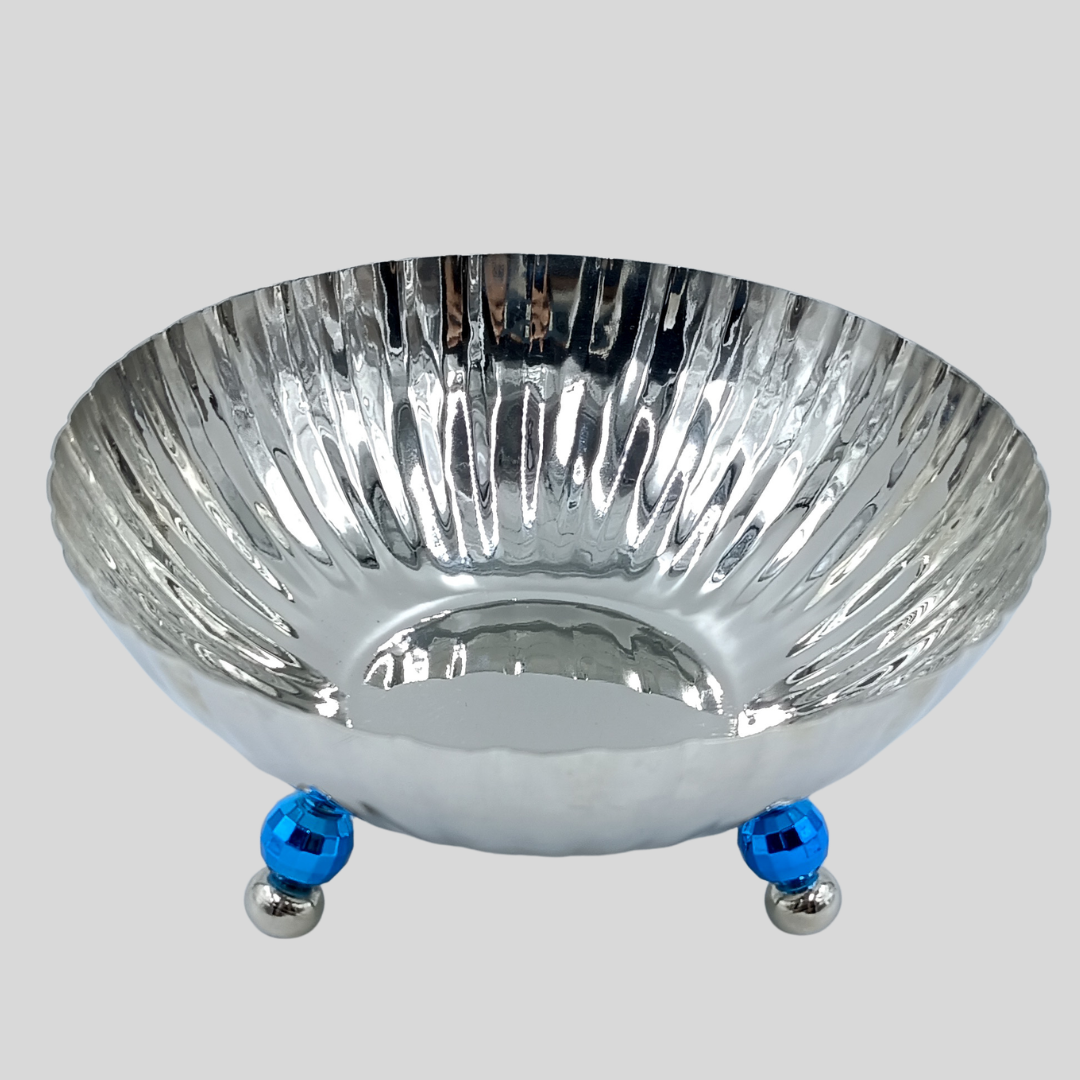 Decorative Silver Fruit Bowl with Floral Design | Metal Serving Basket | Flower Candy Holder | Dry Fruit Tray | Luxury Table Centerpiece Gifts