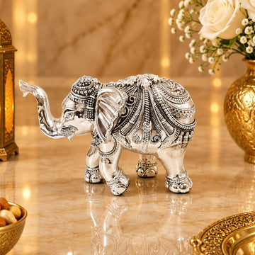 999 Silver Plated Majestic Gajraj  Figurine | Big Size Luxury Elephant Showpiece for Home Decor, Vastu, & Gifting (13" x 10" x 13", 2680g)