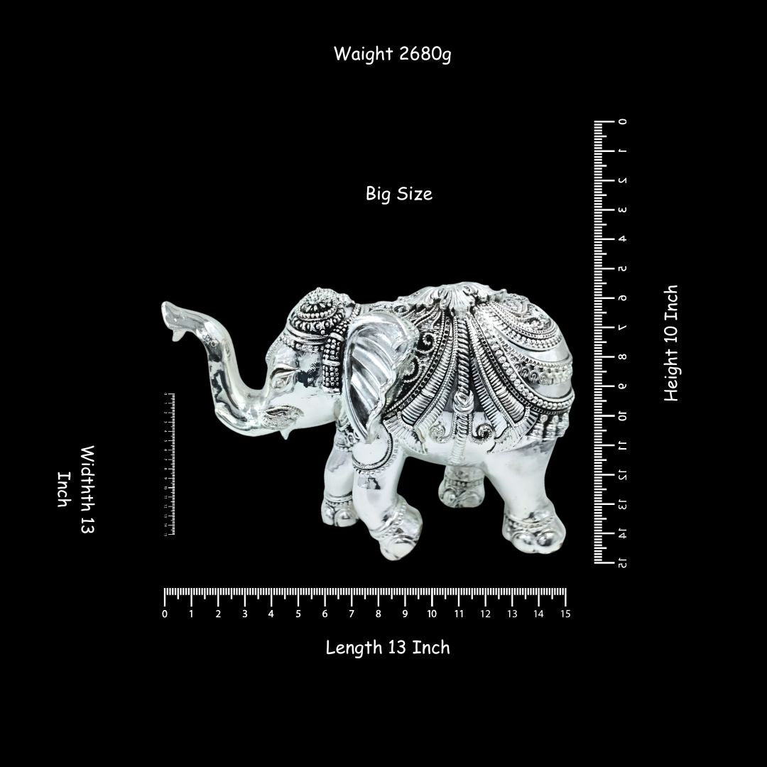 999 Silver Plated Majestic Gajraj  Figurine | Big Size Luxury Elephant Showpiece for Home Decor, Vastu, & Gifting (13" x 10" x 13", 2680g)