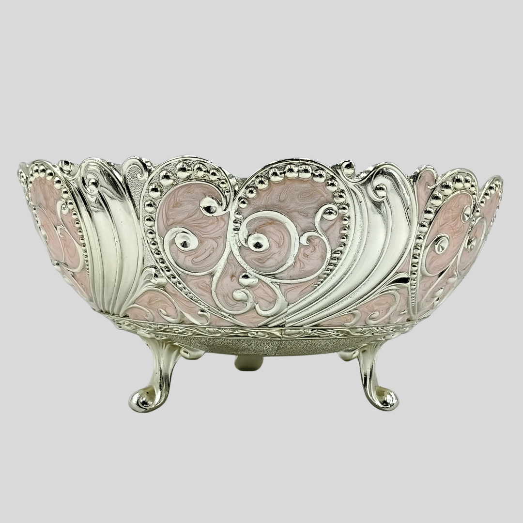Decorative Silver Fruit Bowl with Floral Design | Metal Serving Basket | Flower Candy Holder | Dry Fruit Tray | Luxury Table Centerpiece Gifts