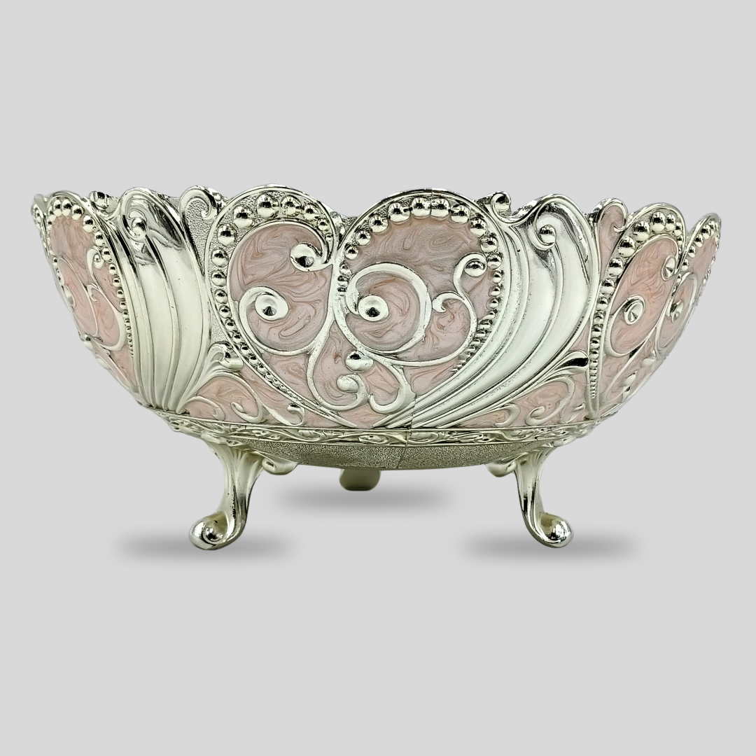 Decorative Silver Fruit Bowl with Floral Design | Metal Serving Basket | Flower Candy Holder | Dry Fruit Tray | Luxury Table Centerpiece Gifts