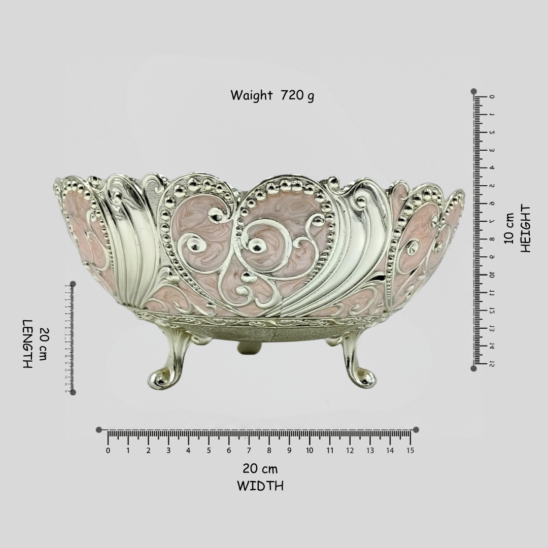 Decorative Silver Fruit Bowl with Floral Design | Metal Serving Basket | Flower Candy Holder | Dry Fruit Tray | Luxury Table Centerpiece Gifts