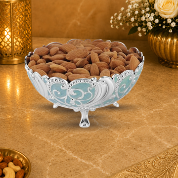 Decorative Silver Fruit Bowl with Floral Design | Metal Serving Basket | Flower Candy Holder | Dry Fruit Tray | Luxury Table Centerpiece Gifts