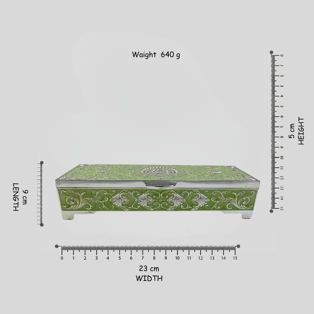 Premium Green & Silver Decorative Jewelry Storage Box – Handcrafted Ornamental Trinket Box for Rings, Earrings & Keepsakes | Vintage Home Décor Gift