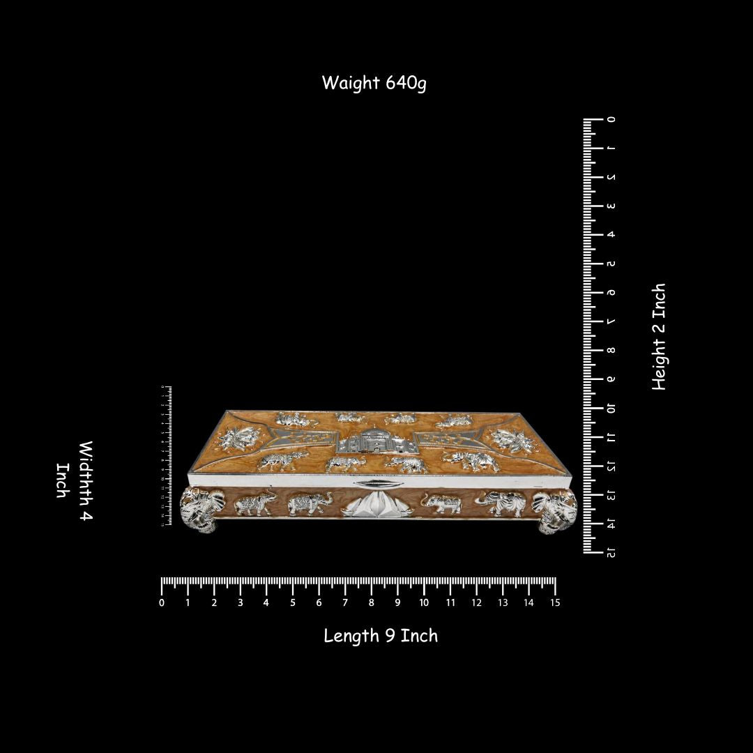 Plated Rectangular Dry Fruit Box with Taj Mahal & Animal Motifs – 4-Compartment Luxury Gift & Home Decor Box (9 x 4 x 2 Inch, 640g)