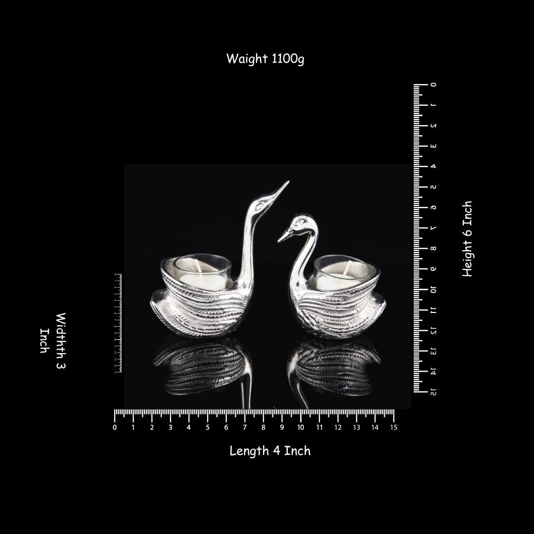 Silver-Plated Swan Pair Candle Stand, Decorative Tealight Holders, Table Centerpiece & Gift Item