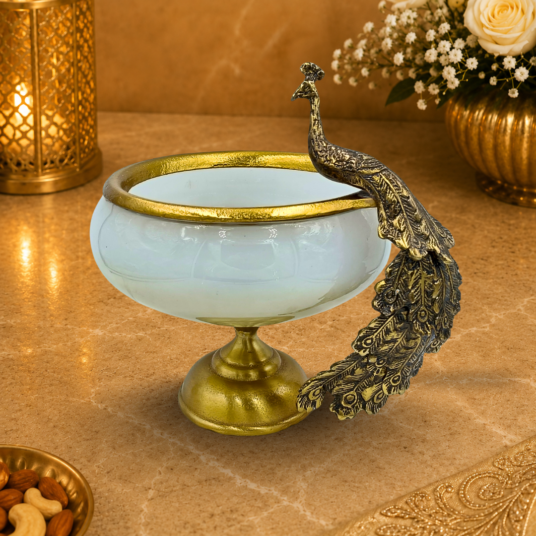 Luxury Peacock Decorative Bowl with Gold Finish | Fruit & Dry Fruit Serving Bowl | Elegant Centerpiece for Home Decor & Gifting