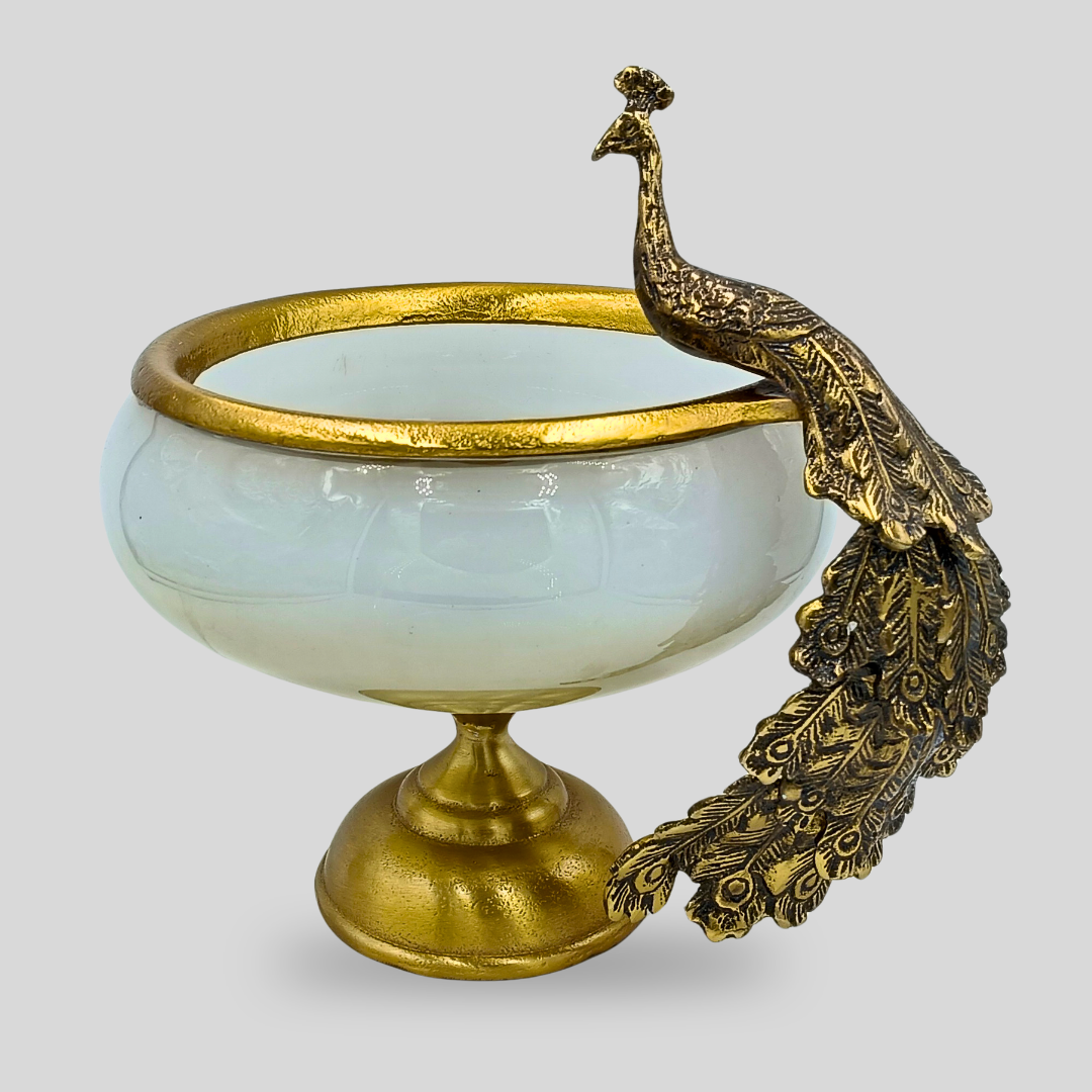 Luxury Peacock Decorative Bowl with Gold Finish | Fruit & Dry Fruit Serving Bowl | Elegant Centerpiece for Home Decor & Gifting