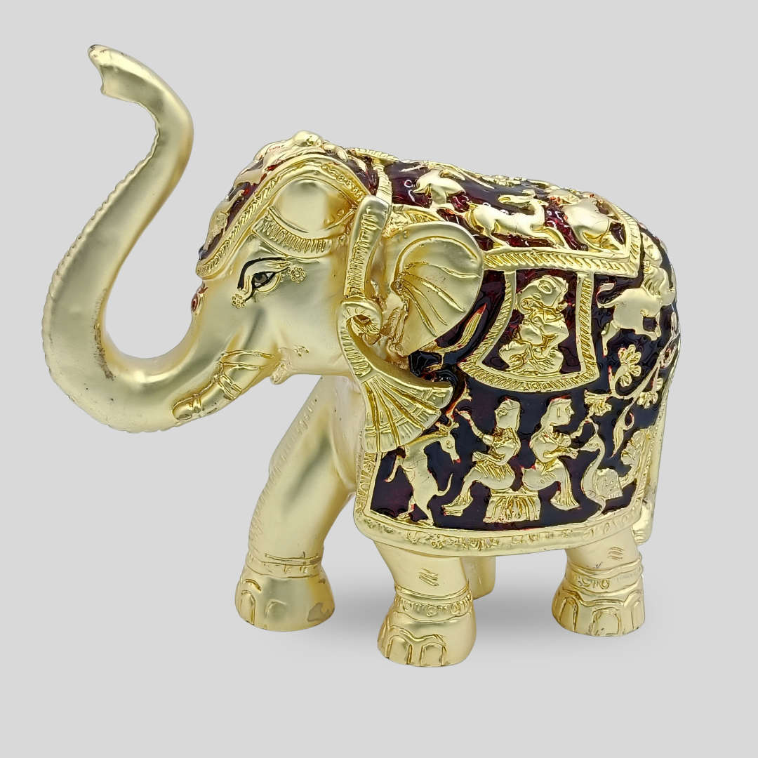 Royal Gold Elephant Showpiece – Decorative Lucky Elephant Statue for Home Décor, Office Desk, Living Room & Gift Item (13 x 6 x 10 cm)
