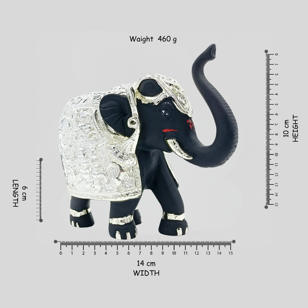 Silver Black Coated Elephant Decorative With Kamdhenu Design
