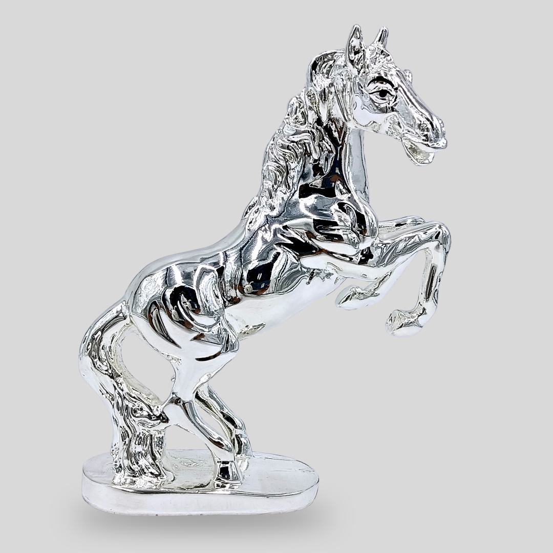 Silver Plated Rearing Horse Showpiece for Home Decor | Lucky Horse Figurine Statue | Tabletop Decorative Accent | Living Room & Office Decoration Gift