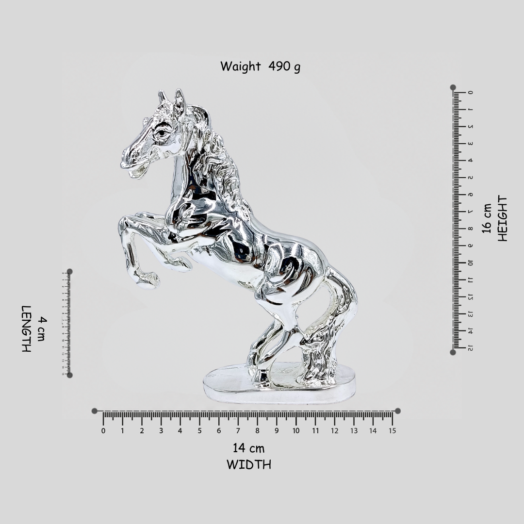 Silver Plated Rearing Horse Showpiece for Home Decor | Lucky Horse Figurine Statue | Tabletop Decorative Accent | Living Room & Office Decoration Gift