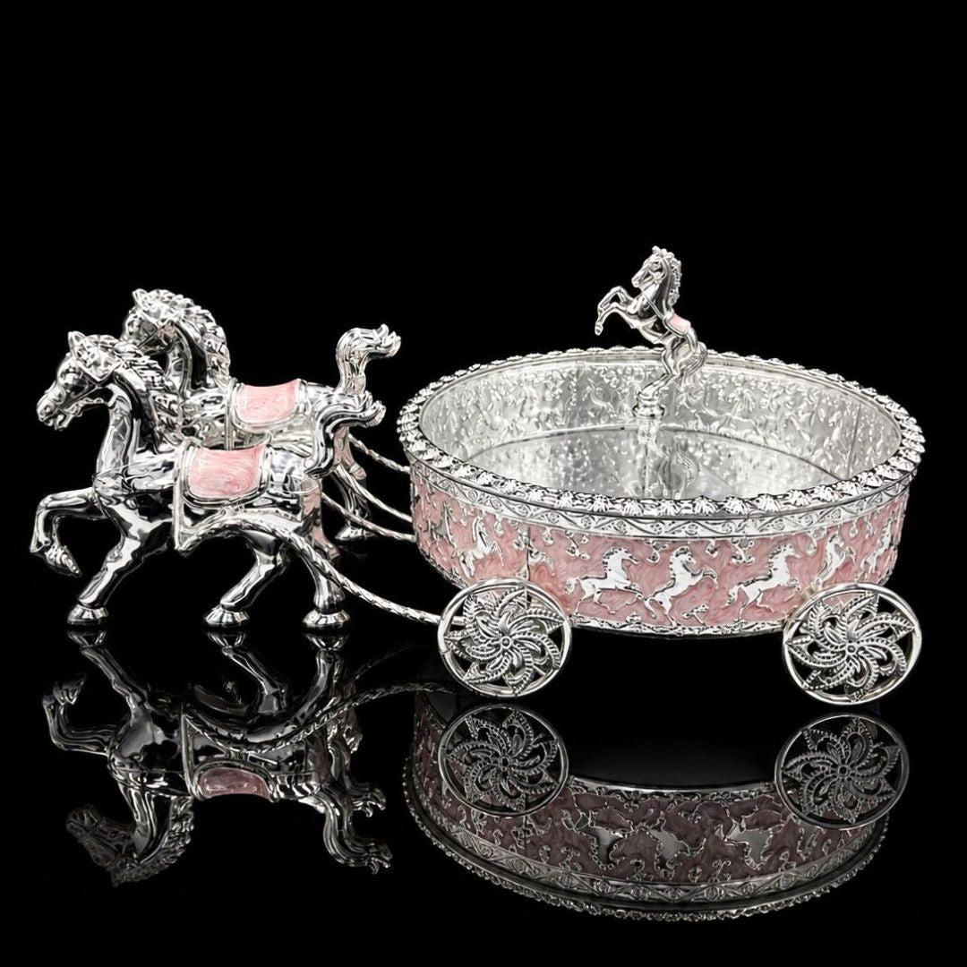 Luxury Horse Cart Dry Fruit Box | Silver Plated Decorative Dry Fruit Holder | Royal Horse Carriage Gift Box | Premium Wedding & Festive Gift