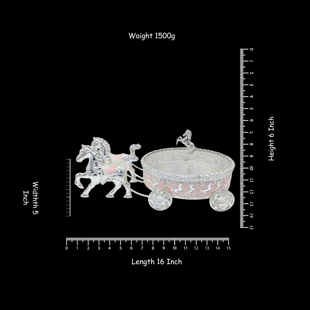 Luxury Horse Cart Dry Fruit Box | Silver Plated Decorative Dry Fruit Holder | Royal Horse Carriage Gift Box | Premium Wedding & Festive Gift