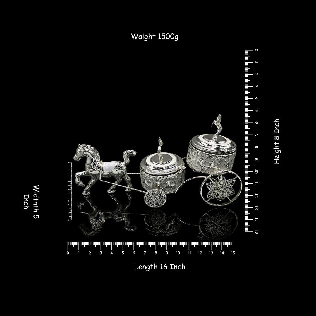 Luxury Horse Cart Dry Fruit Bowl 16 Inch | Silver Plated Royal Dry Fruit Bowl | Decorative Horse Carriage Fruit Bowl | Premium Gift