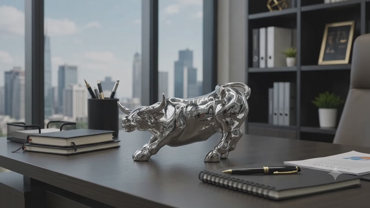 Silver Bull Statue – Luxury Office Desk Decor | G Silver Collection
