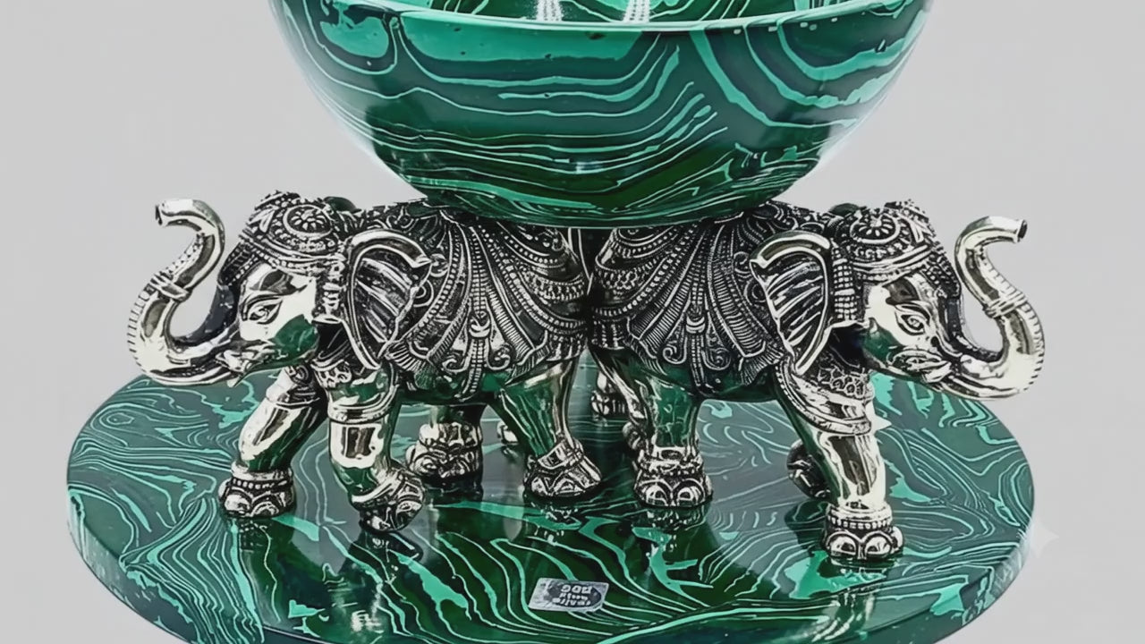 999 Silver Luxury Green Marble Finish Elephant Urli Bowl – Decorative Centerpiece for Home Décor, Floating Flowers & Festive Decoration