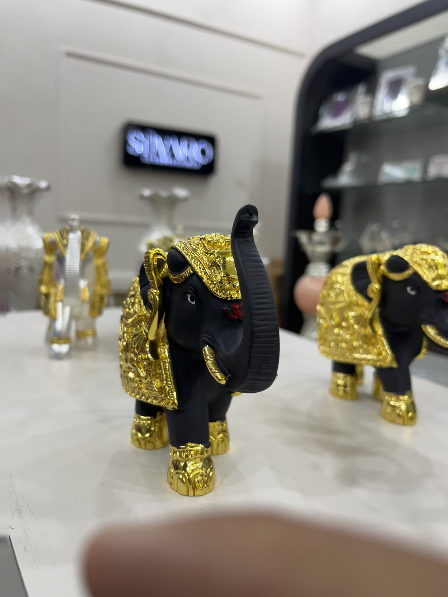 Black Gold Coated Elephant Small Size With Kamdhenu Desighn