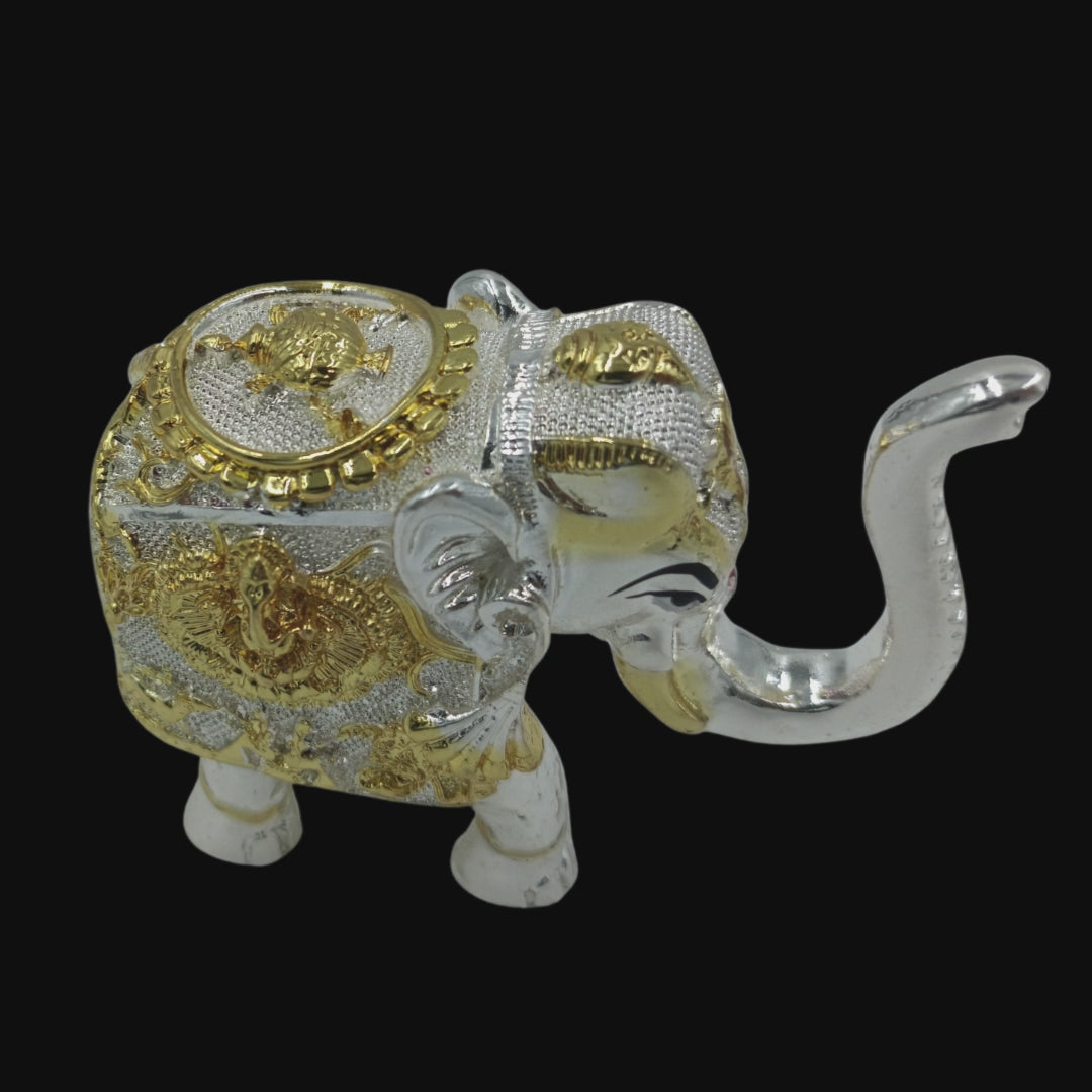 Premium Silver & Gold Decorative Elephant Figurine | Handcrafted Luxury Home Decor | 9 × 4 × 8 cm