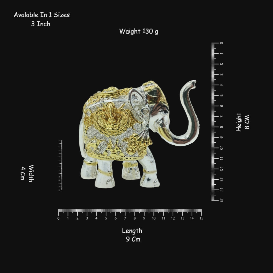 Premium Silver & Gold Decorative Elephant Figurine | Handcrafted Luxury Home Decor | 9 × 4 × 8 cm