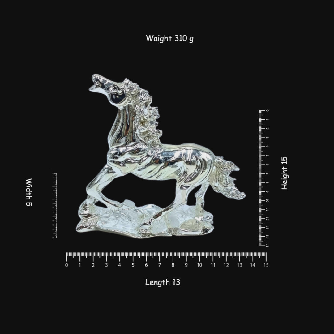 999 Silver Plated Runing Horse Showpiece for Home Decor | Lucky Horse Figurine Statue | Tabletop Decorative Accent
