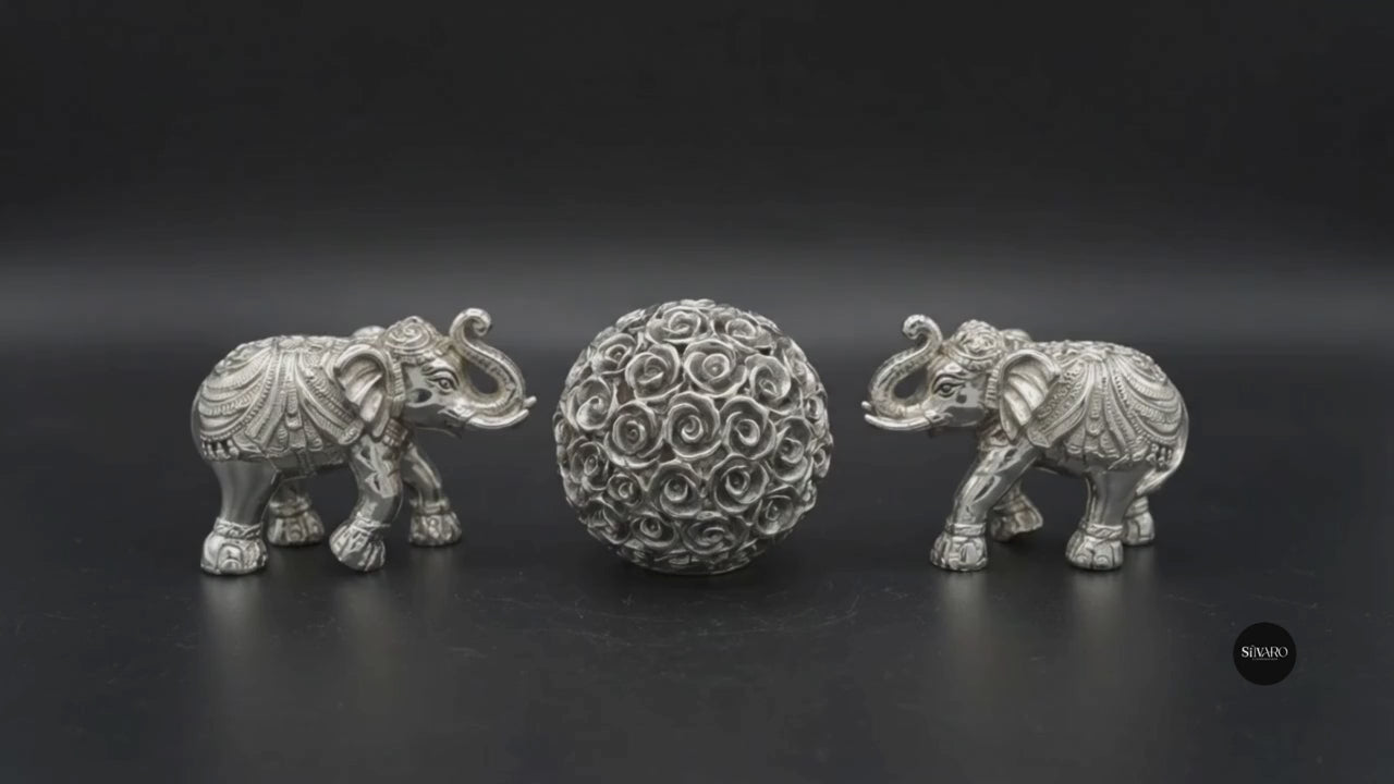 Resin Silver Elephant Holder Showpiece with Base for Home Decor, Gift, Diwali Decoration, Housewarming, Corporate Gifts
