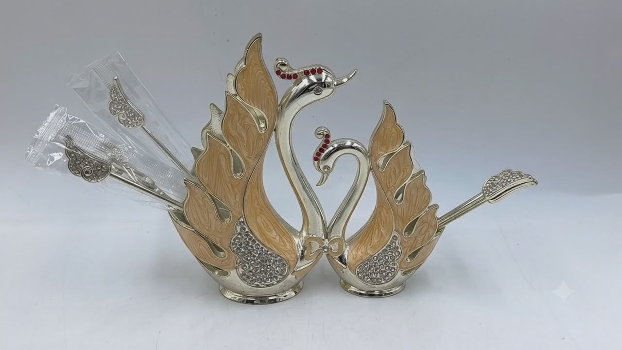 Silver Plated Swan Spoon Holder Set of 12 for Home, Spoon Set for Dining Table