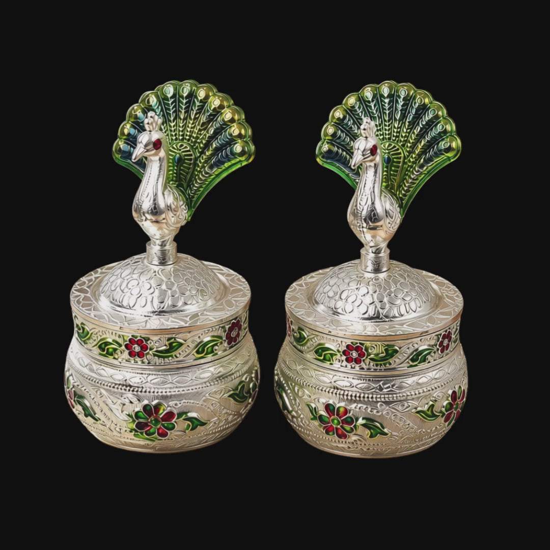 Handcrafted Silver Peacock Sindoor Dani | Decorative Kumkum Box with Lid
