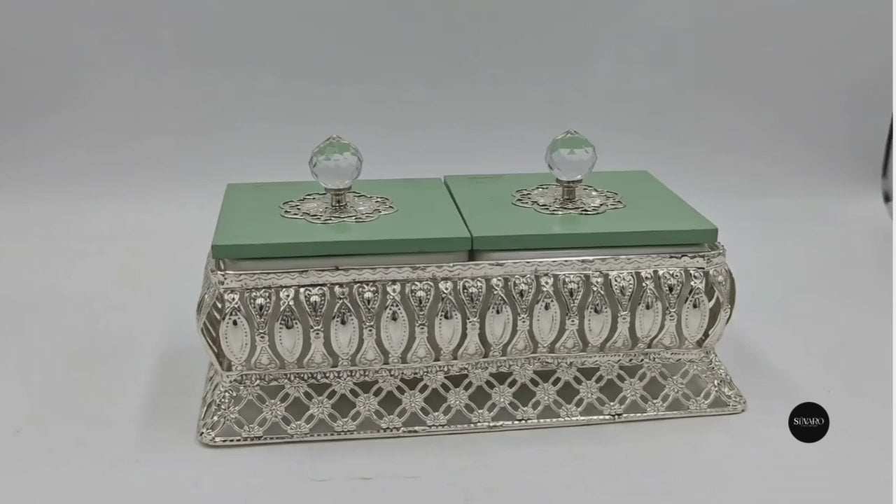 Elegant Dry Fruit Box with Crystal Knobs & Silver Decorative Base