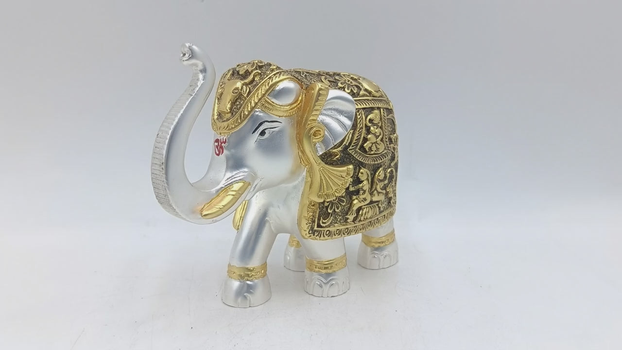 Gold and Silver Glossy Gold Coated Elephant Showpiece